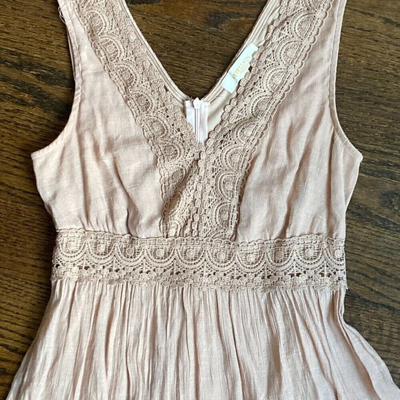 REBELLION  AGAIN  RUFFLeD LONG BOHO LACE MAXI DRESS SIZE SMALL- BEIGE - Picture 6 of 12